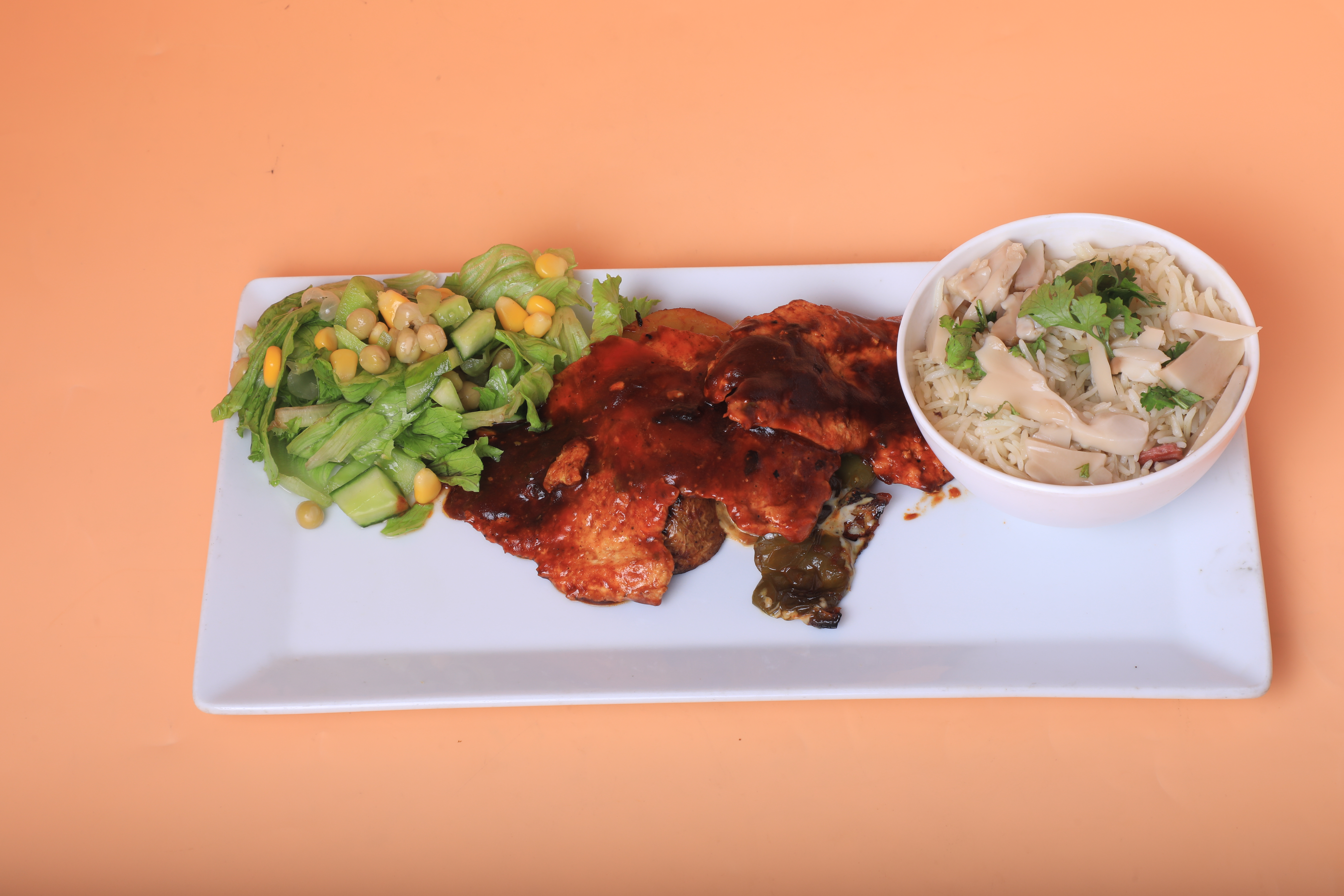 Grilled BBQ chicken Steak with Mashroom